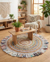 Osian Looms Collection Area Rug - Kathmandu Round Multi White  lifestyle 35