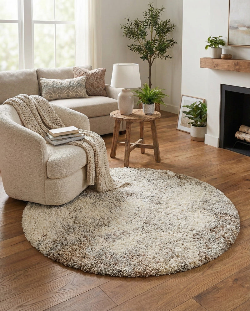 Cozy Haven Shag Collection Area Rug -  Tranquility (Khaki) Round Khaki  lifestyle 36