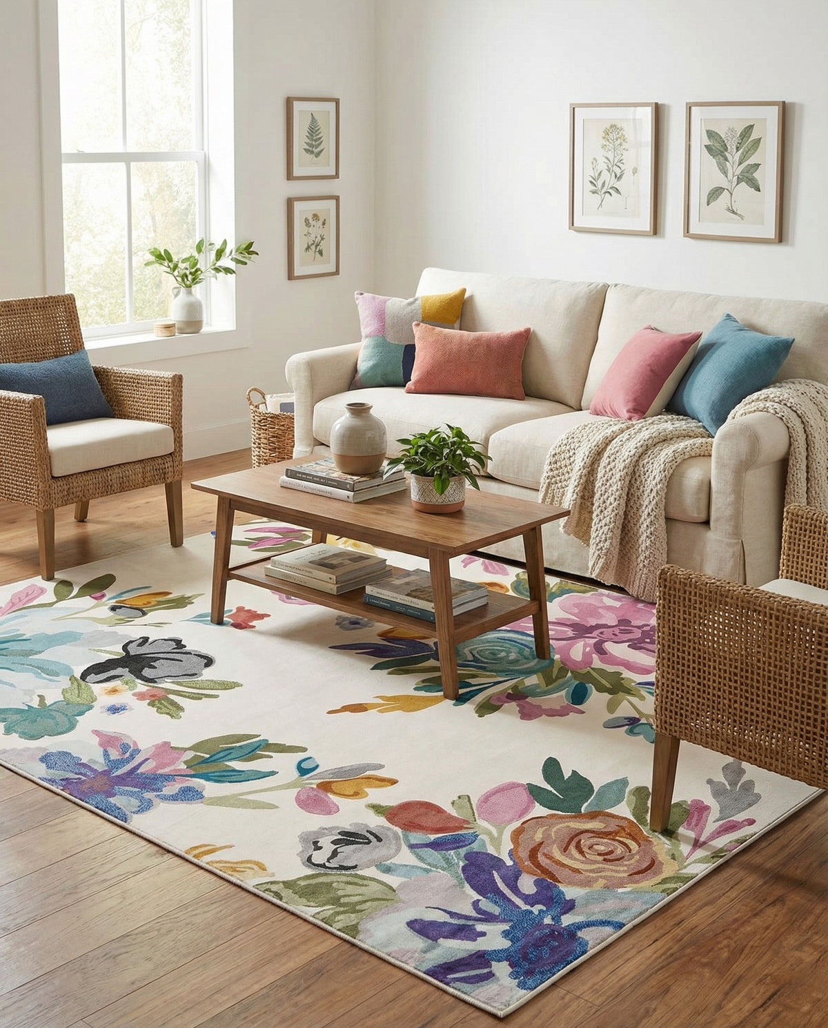 Meadow Breeze Collection Area Rug - Wildflower Rectangle Ivory  lifestyle 11