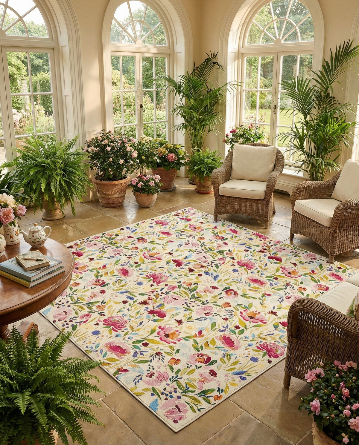 Seaside Blooms Collection Area Rug -  Meadow Square Multi  lifestyle 99