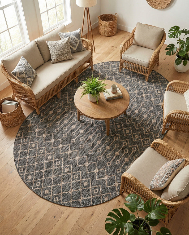 Savannah Pergola Collection Area Rug -  Pergola (Charcoal Gray) Oval Charcoal Gray  lifestyle 82