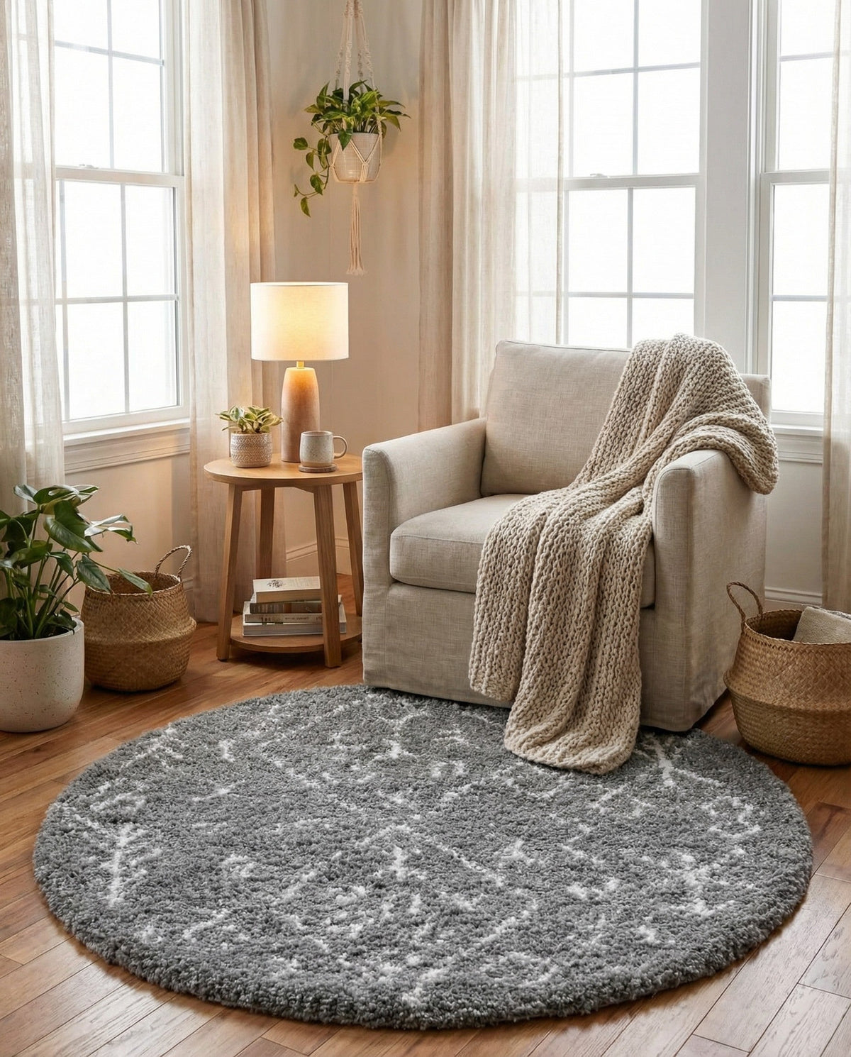 Casablanca Comfort Collection Area Rug - Sahara Round Gray  lifestyle 69