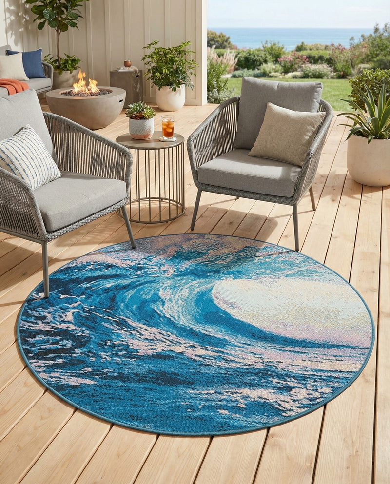 Urban Terrace Collection Area Rug - Veranda Round Blue  lifestyle 42