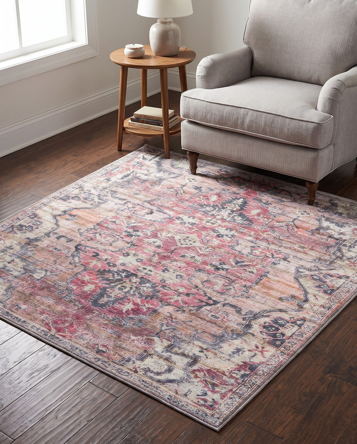 Vintage Memories Collection Area Rug - Echoes Square Beige and Pink  lifestyle 106