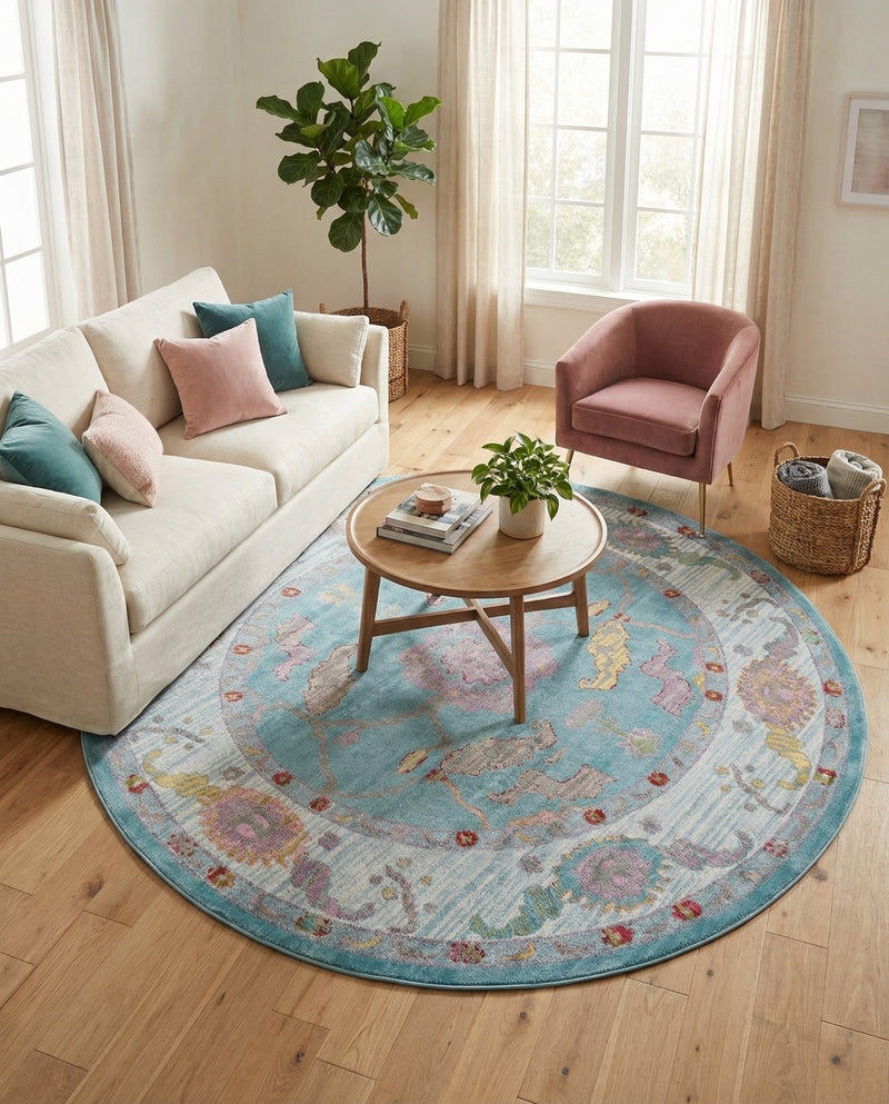 Arcadia Rugs Collection Area Rug - Eden (Aqua and Blue) Round Aqua and Blue  lifestyle 65
