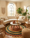 Woven Seaside Jute Collection Area Rug - Coastalhaven (Orange Green Yellow) Round Orange Green Yellow  lifestyle 12