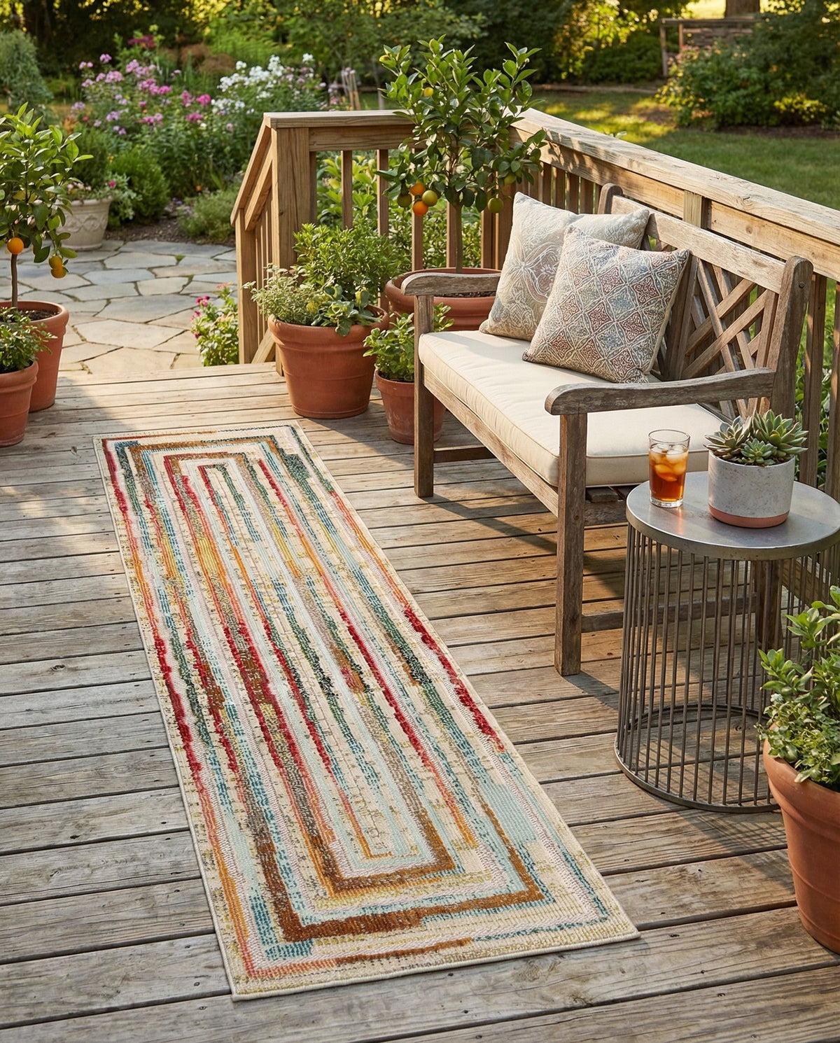 Outdoor Marrakesh Collection Area Rug -  Ouarzazate Runner Multi Beige  lifestyle 64