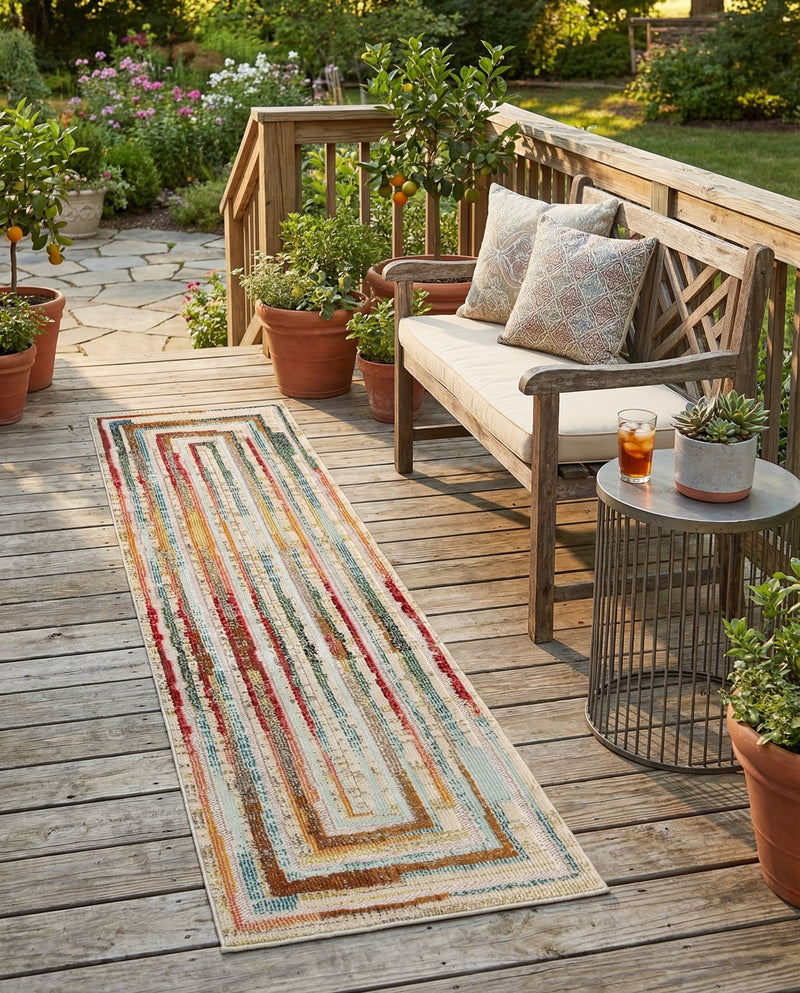 Outdoor Marrakesh Collection Area Rug -  Ouarzazate Runner Multi Beige  lifestyle 64