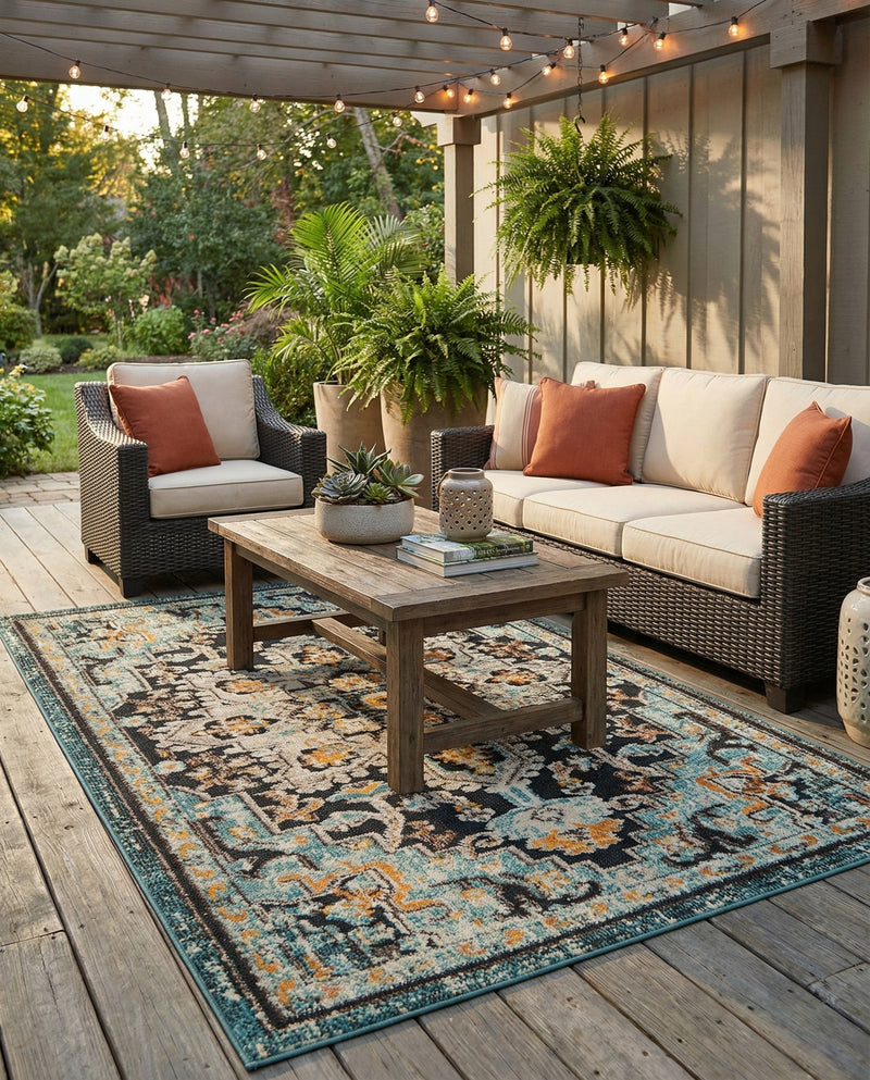 Outdoor Marrakesh Collection Area Rug -  Essaouira Rectangle Navy Blue  lifestyle 5