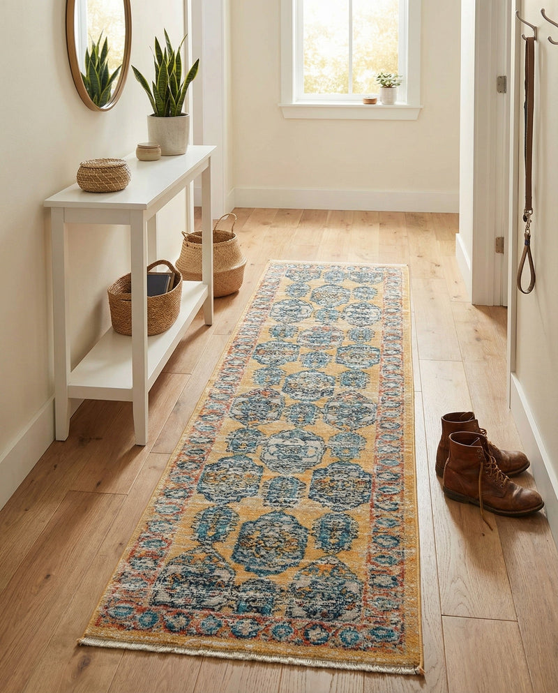 Seville Stripes Collection Area Rug -  Granada (Yellow) Runner Yellow  lifestyle 55