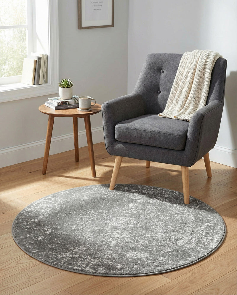 Riviera Elegance Collection Area Rug - Antibes (Dark Gray) Round Dark Gray  lifestyle 54