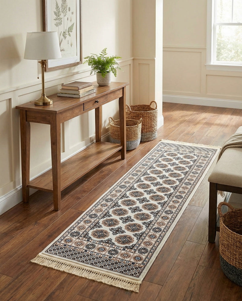 Samarkand Elegance Collection Area Rug -  Margilan (Ivory) Runner Ivory  lifestyle 65