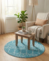 Marrakesh Lattice Collection Area Rug - Casablanca (Teal blue) Round Teal blue  lifestyle 75