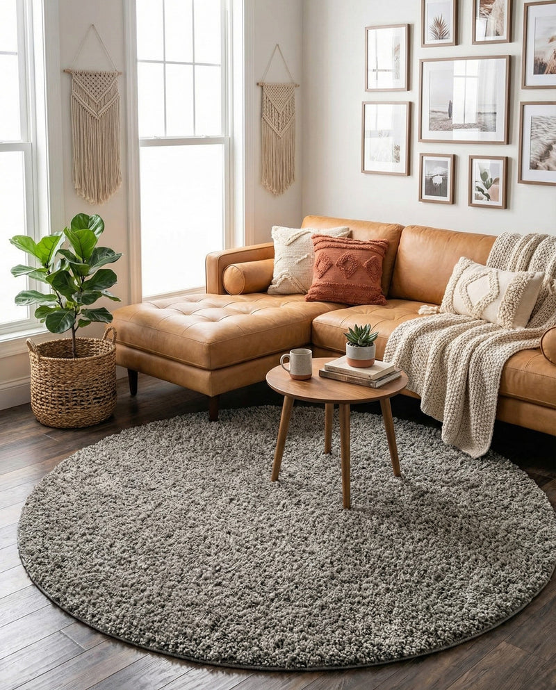Plush Oasis Collection Area Rug - Serenity (Cloud Gray) Round Cloud Gray  lifestyle 74