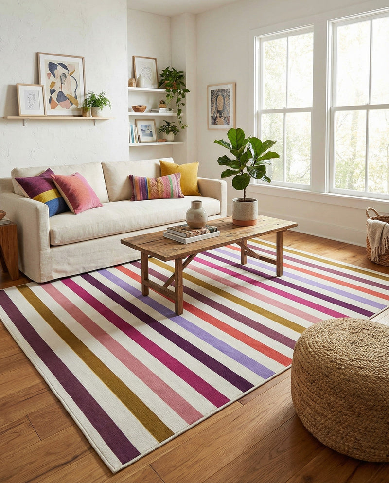 Seaside Stripes Collection Area Rug - Azul Rectangle White  lifestyle 17