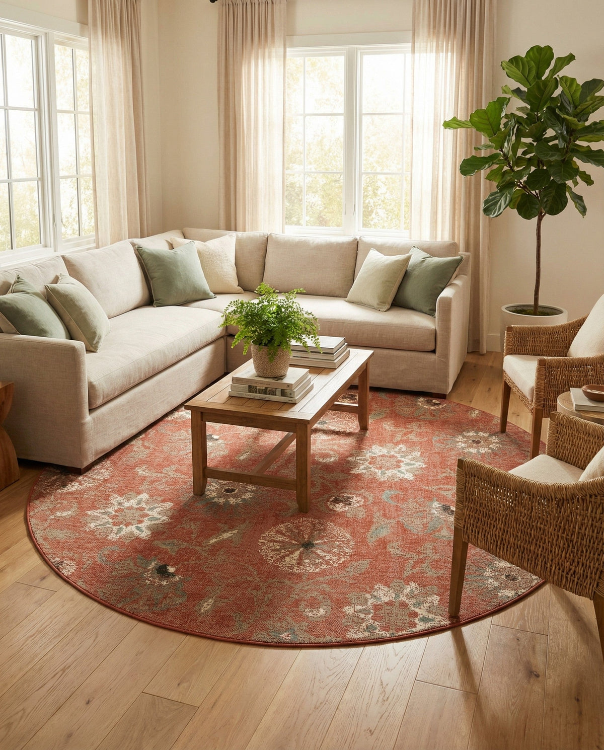 Seaside Blooms Collection Area Rug - Seychelles Round Terracotta  lifestyle 141