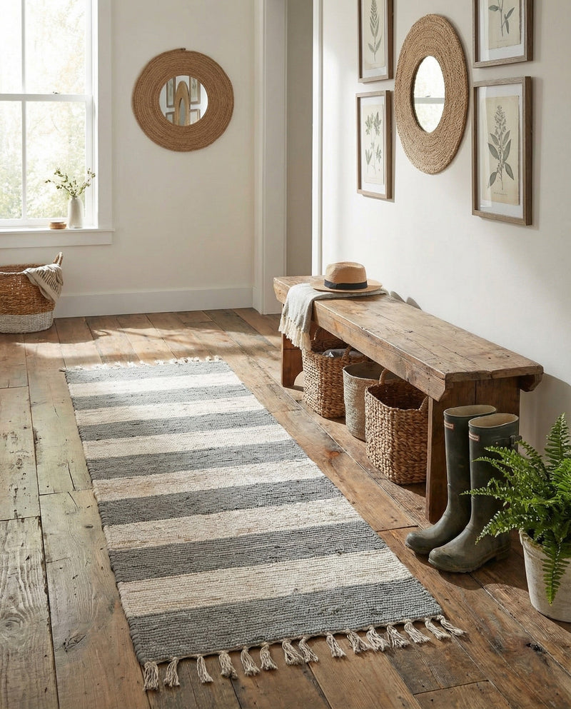 Tassel Trail Collection Area Rug - Pathway (Gray) Runner Gray  lifestyle 37