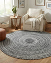 Sustainable Strands Indoor-Outdoor Oasis Collection Area Rug -  Sandbar (Black and White) Round Black and White  lifestyle 43