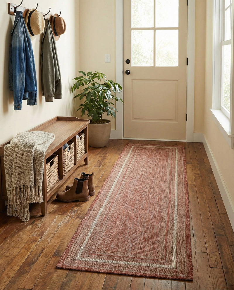 Terrace Fringe Collection Area Rug - Veranda (Rust Red) Runner Rust Red  lifestyle 67