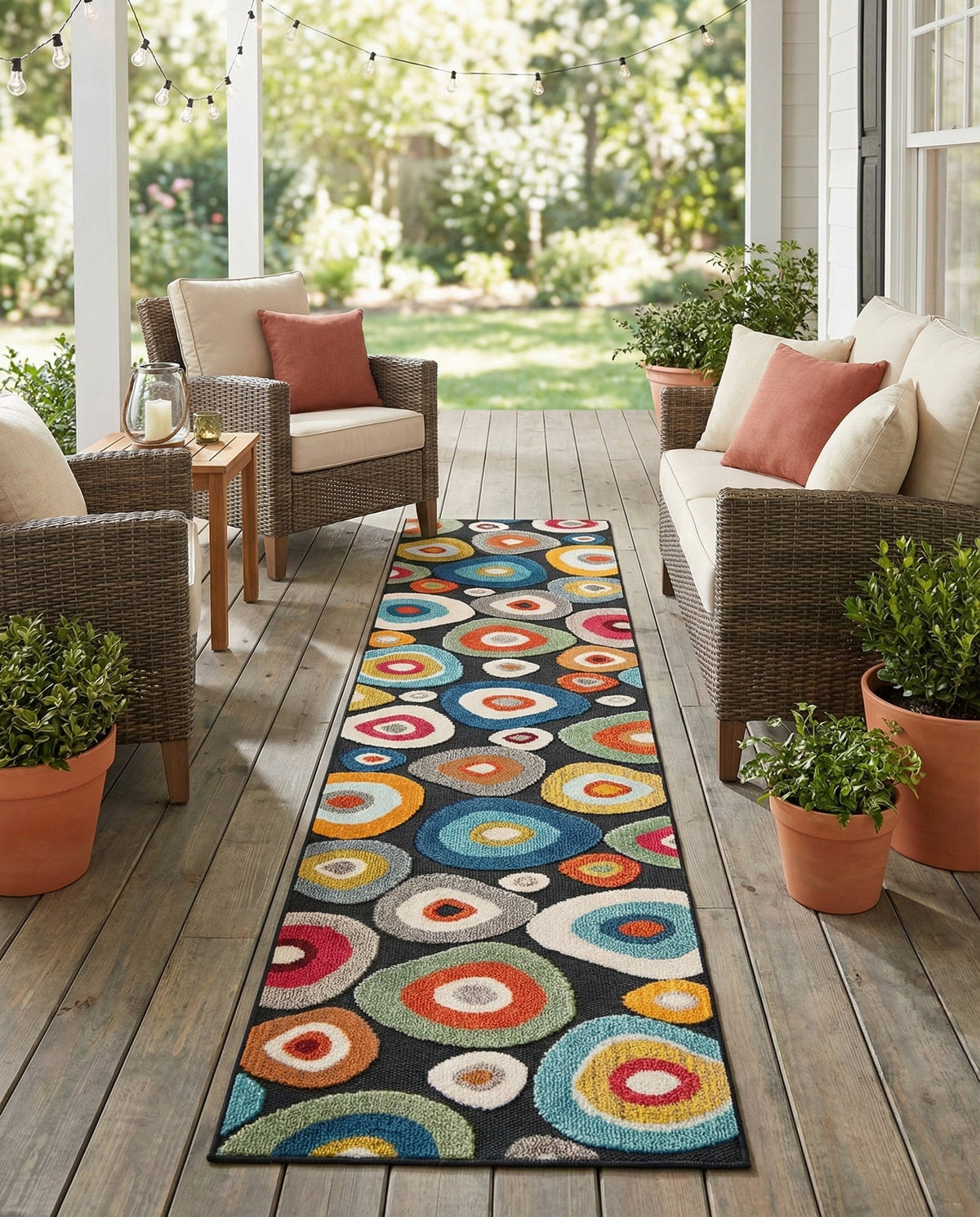 Outdoor Marrakesh Collection Area Rug -  Chefchaouen Runner Multi Black  lifestyle 63
