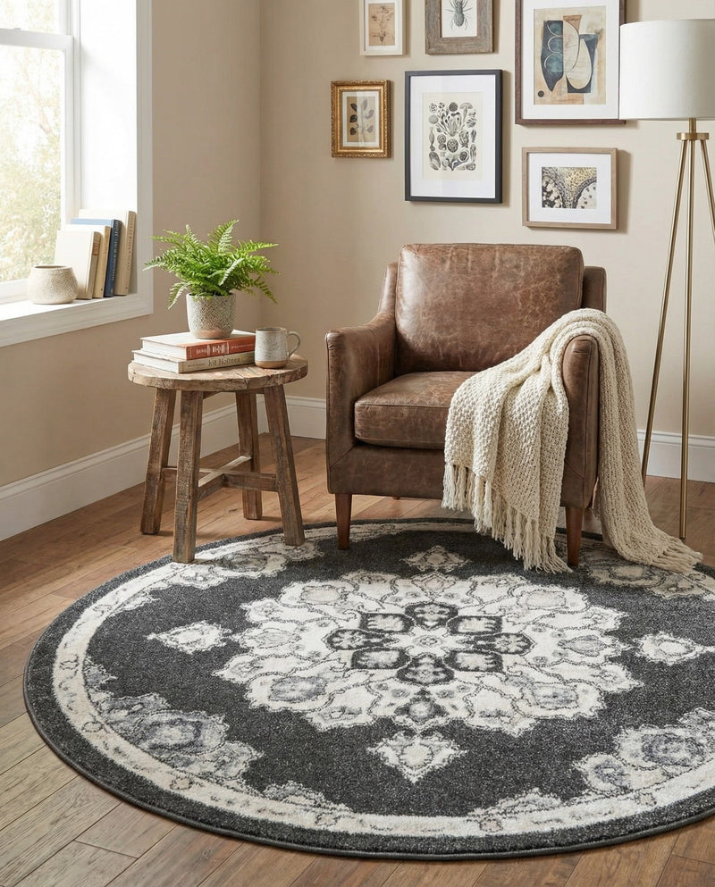 Beverly Grove Collection Area Rug - Melrose (Charcoal) Round Charcoal  lifestyle 61