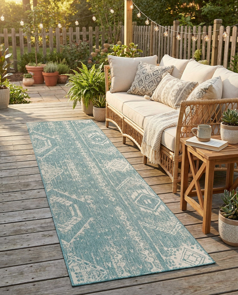 Desert Nomad Terrace Collection Area Rug - Sahara (Light Aqua) Runner Light Aqua  lifestyle 42