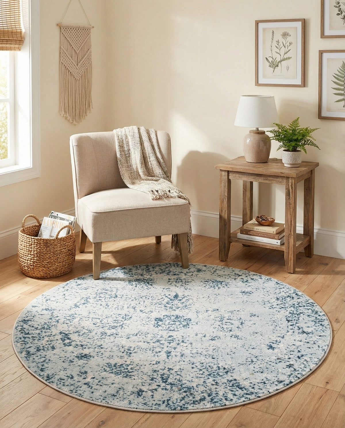 Riviera Elegance Collection Area Rug - Antibes (Light Blue) Round Light Blue  lifestyle 92