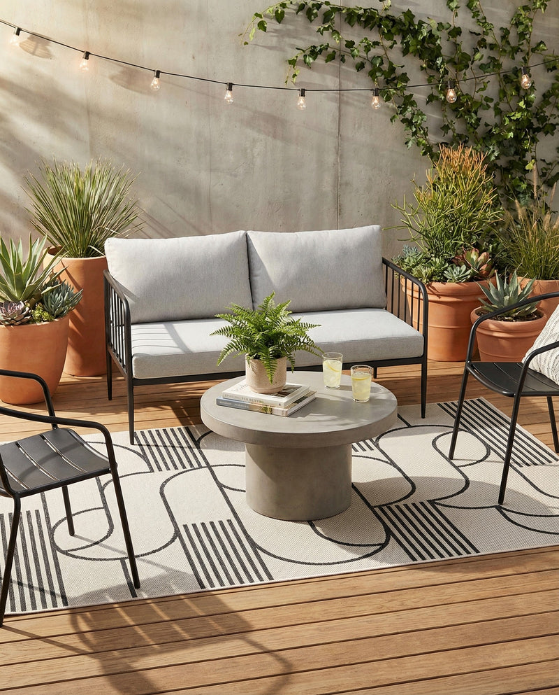 Urban Terrace Collection Area Rug -  Greenwich Rectangle White and Black  lifestyle 6