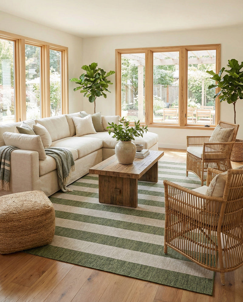 Seaside Stripes Collection Area Rug -  Veranda Rectangle Green  lifestyle 27