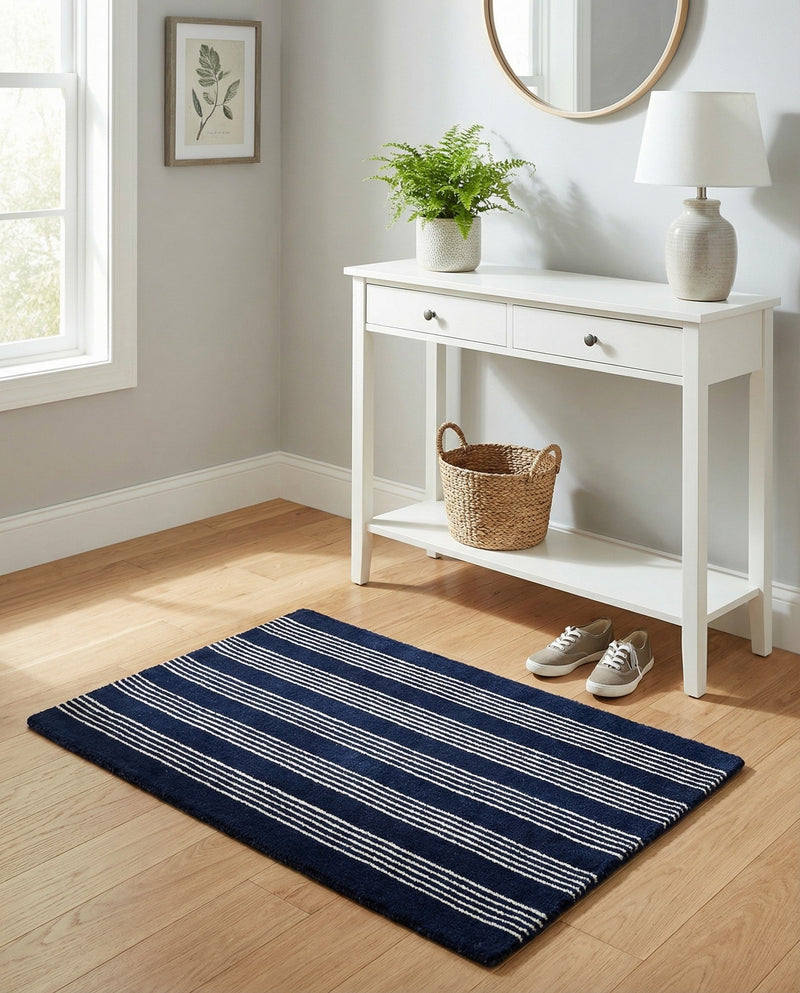 Hampton Stripes Wool Collection Area Rug - Montauk Rectangle Cobalt Blue  lifestyle 25