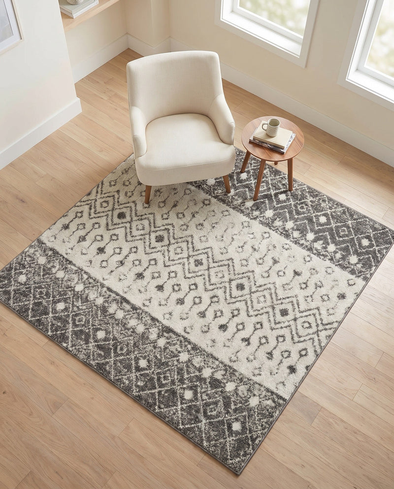 Mediterranean Lattice Collection Area Rug -  Casablanca (Ivory and Gray) Square Ivory and Gray  lifestyle 89