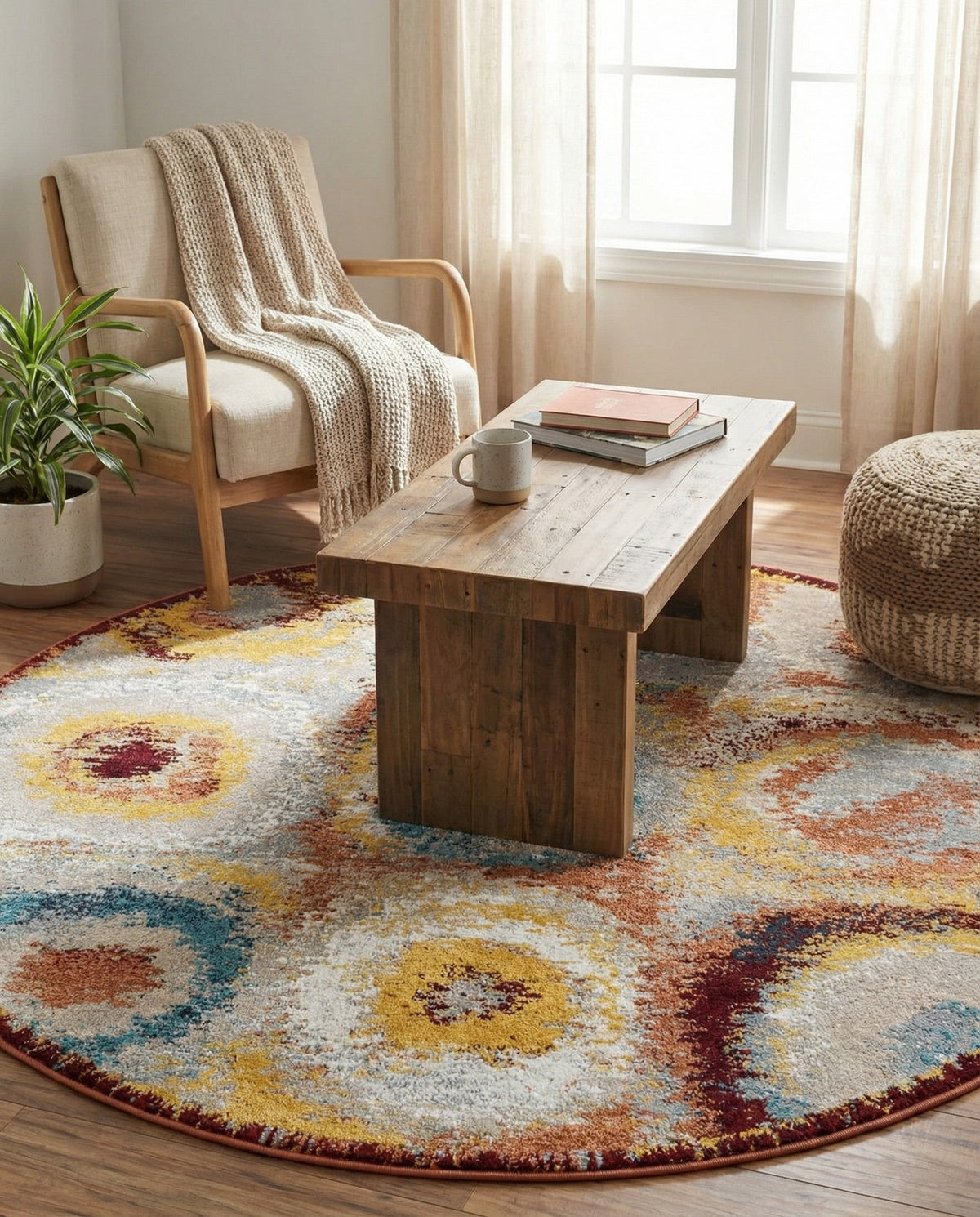 Aegean Elegance Washables Collection Area Rug -  Rhodes Round Multi  lifestyle 30