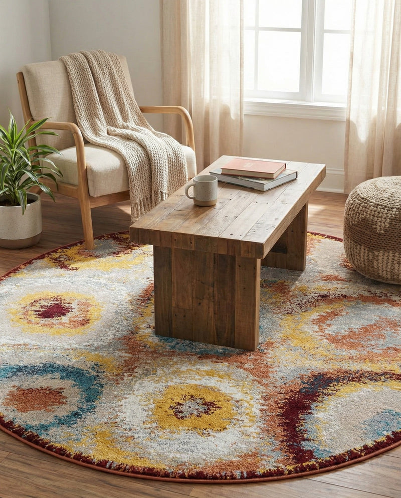 Aegean Elegance Washables Collection Area Rug -  Rhodes Round Multi  lifestyle 30