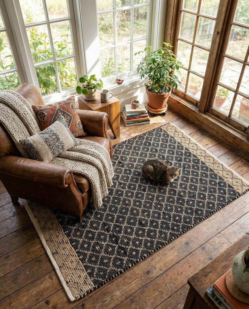 Tulum Trellis Collection Area Rug - Shoreline Rectangle Black  lifestyle 9