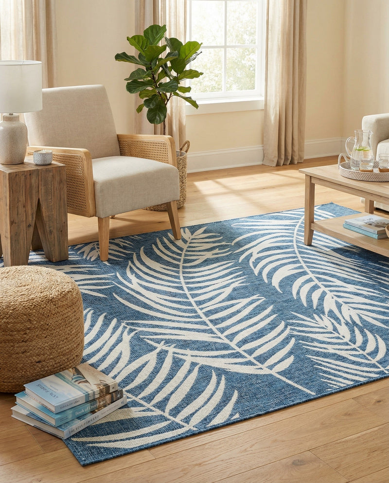 Seaside Blooms Collection Area Rug - Verdure (Blue) Rectangle Blue  lifestyle 19