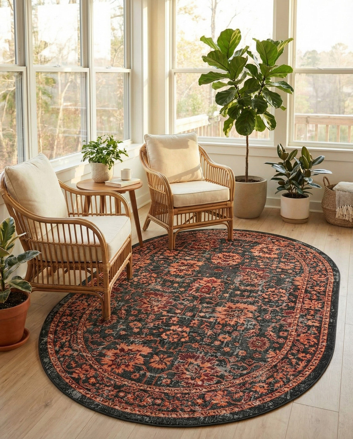 Geneva Terrace Collection Area Rug -  Lausanne Oval Black  lifestyle 189