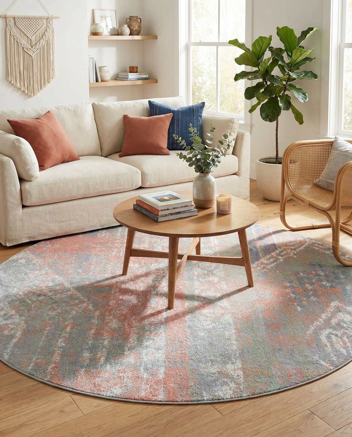Aegean Elegance Washables Collection Area Rug -  Zakynthos Round Multi  lifestyle 145