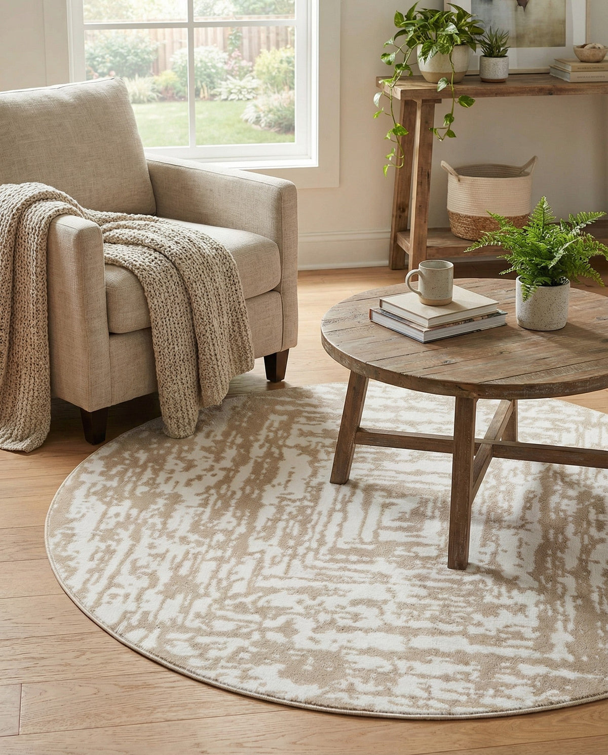 Sanctuary Retreat Collection Area Rug -  Asylum Round White Bone  lifestyle 82
