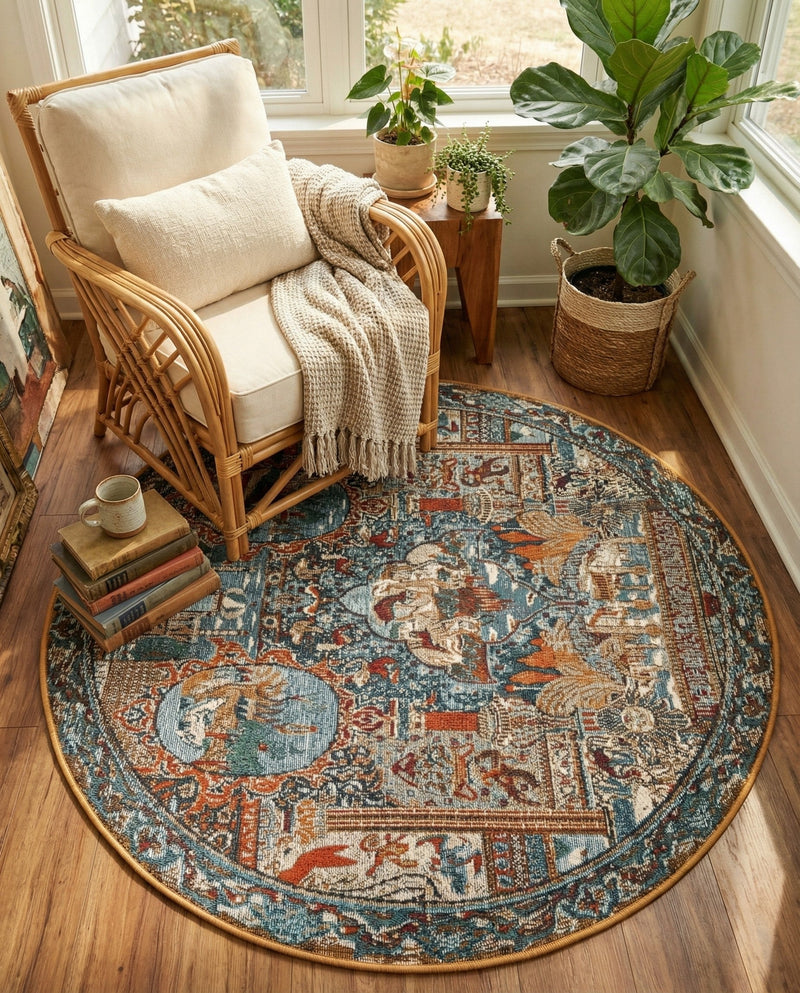 Patio Heritage Collection Area Rug -  Oasis Round Multi  lifestyle 76