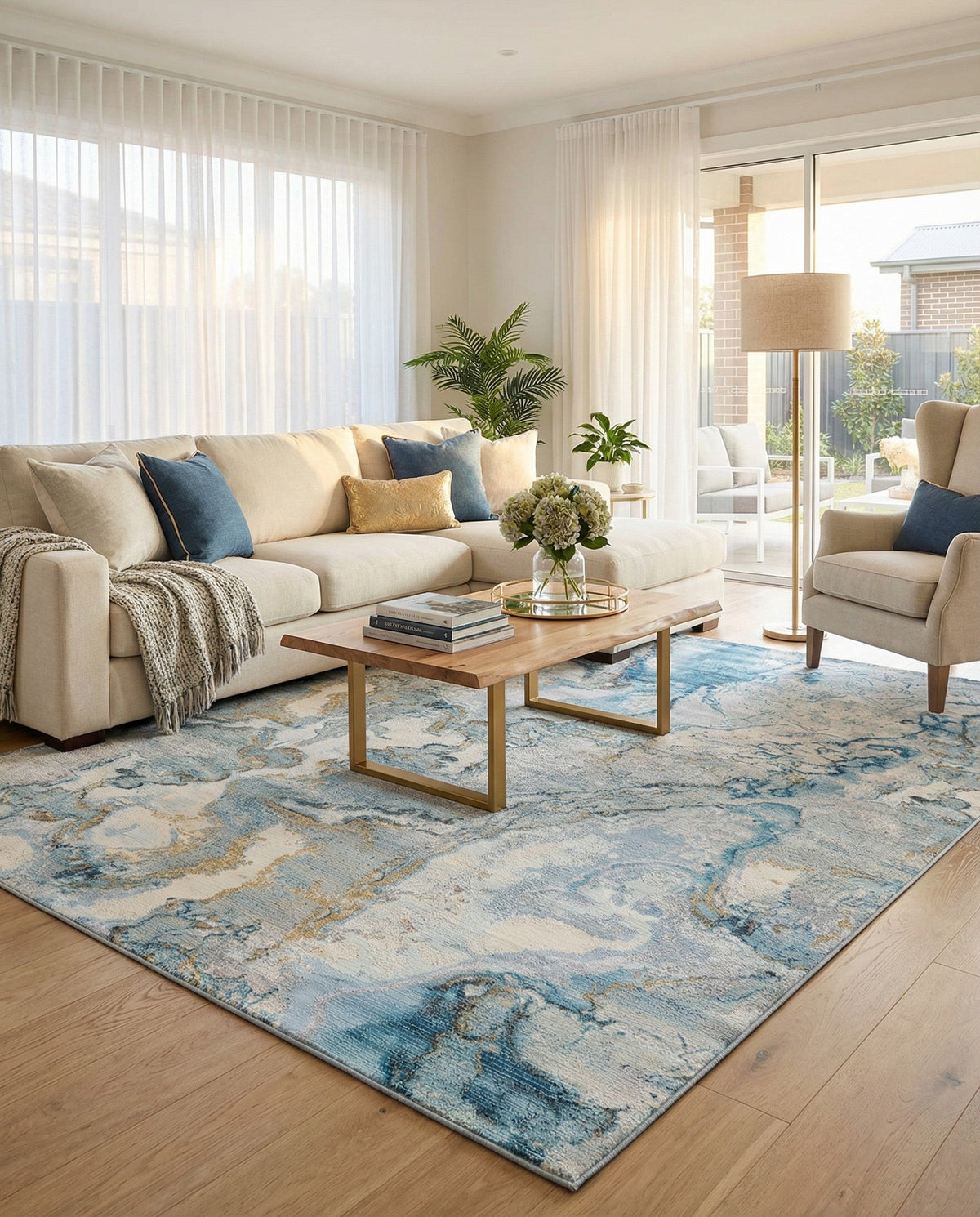 Urban Terrace Collection Area Rug -  Vertex Rectangle Blue and Ivory  lifestyle 4