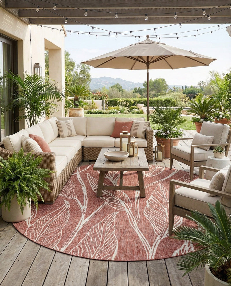 Seaside Blooms Collection Area Rug -  Evergreen (Rust Red) Round Rust Red  lifestyle 29