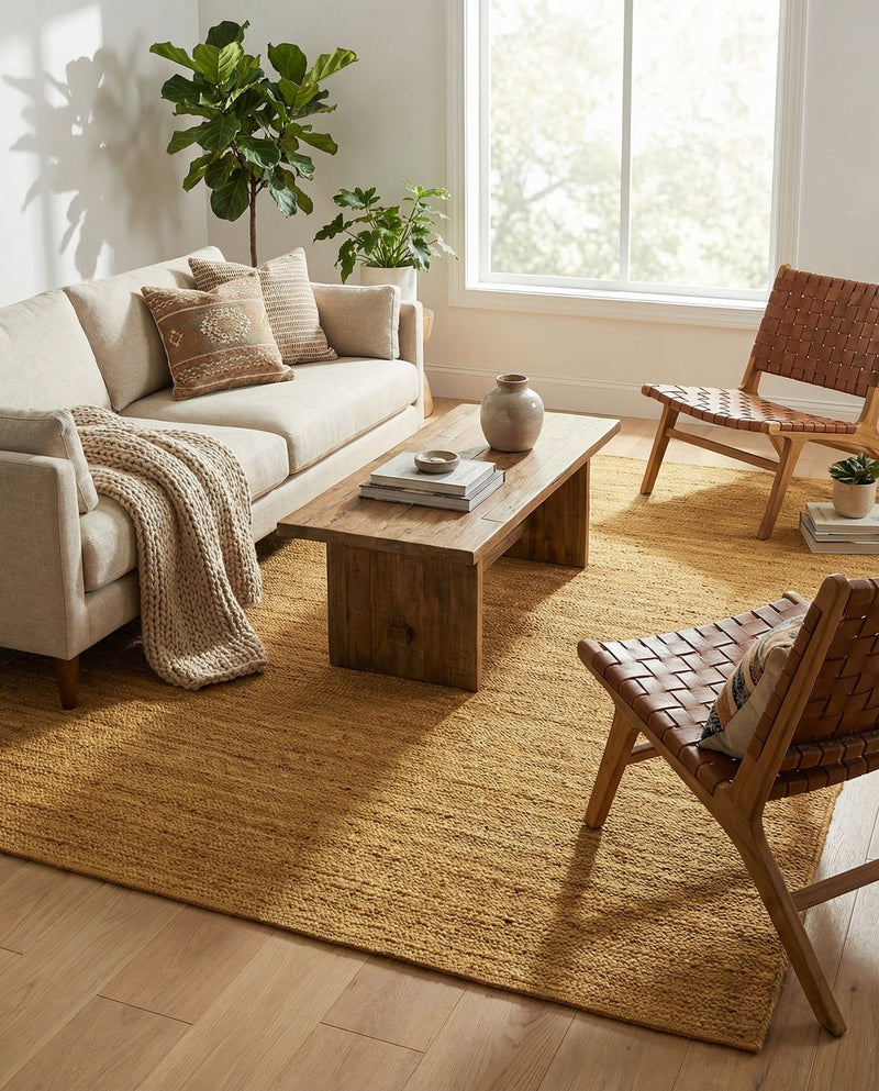 Woven Seaside Jute Collection Area Rug - Savannah (Yellow) Rectangle Yellow  lifestyle 22