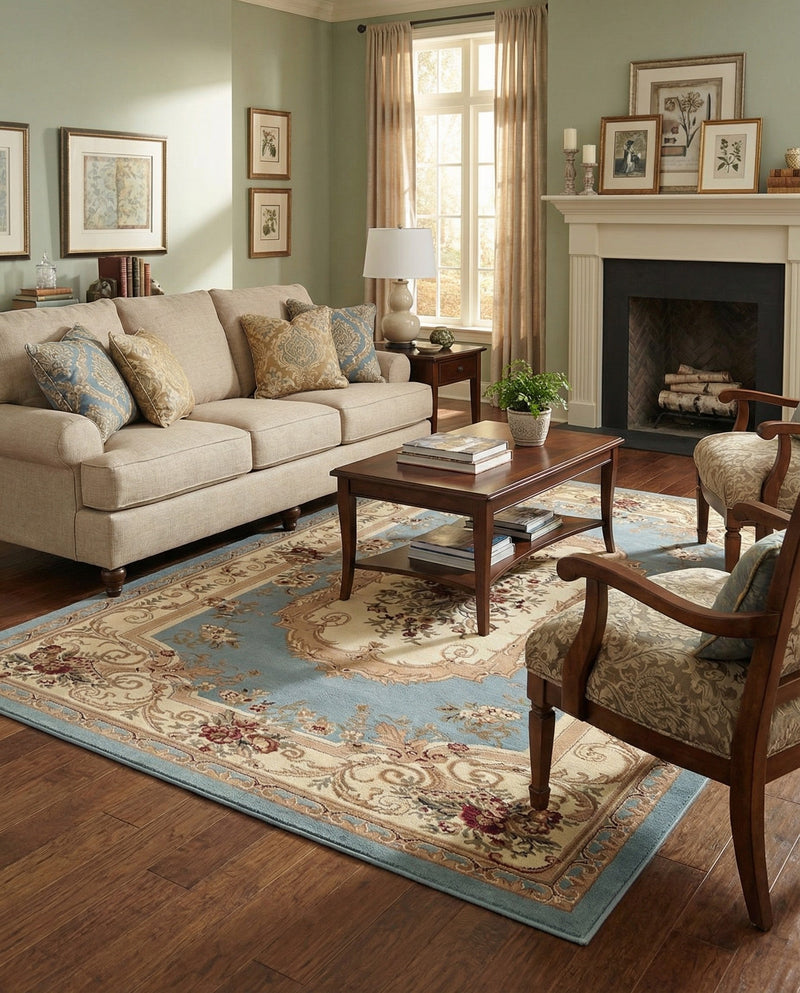 Versailles Elegance Collection Area Rug -  Louveciennes (Light Blue) Rectangle Light Blue  lifestyle 15