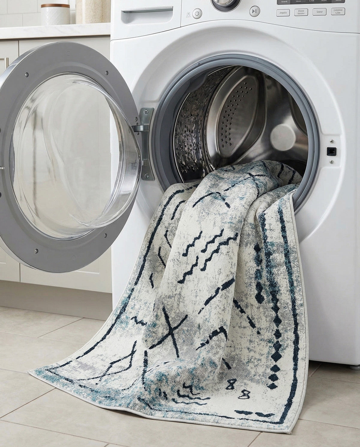 Aegean Elegance Washables Collection Area Rug - Santorini Rectangle Ivory Gray  lifestyle 53