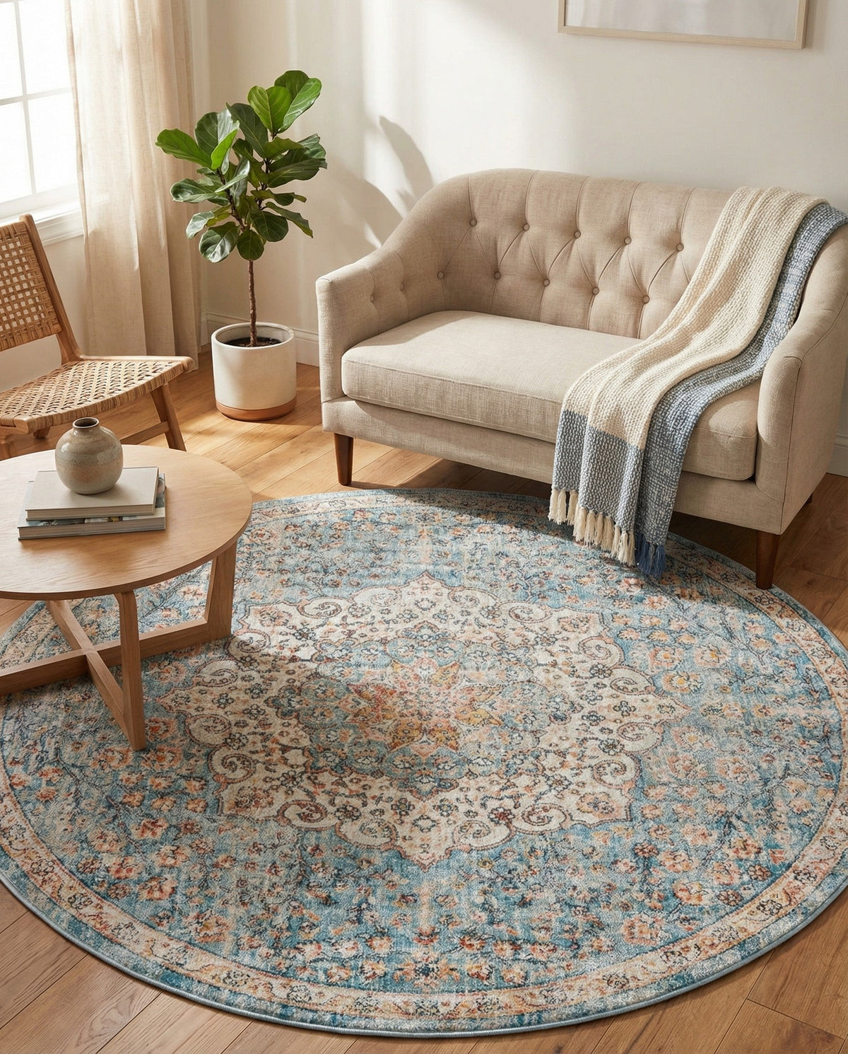 Coastal Haven Collection Area Rug - Seabreeze (Blue) Round Blue  lifestyle 90