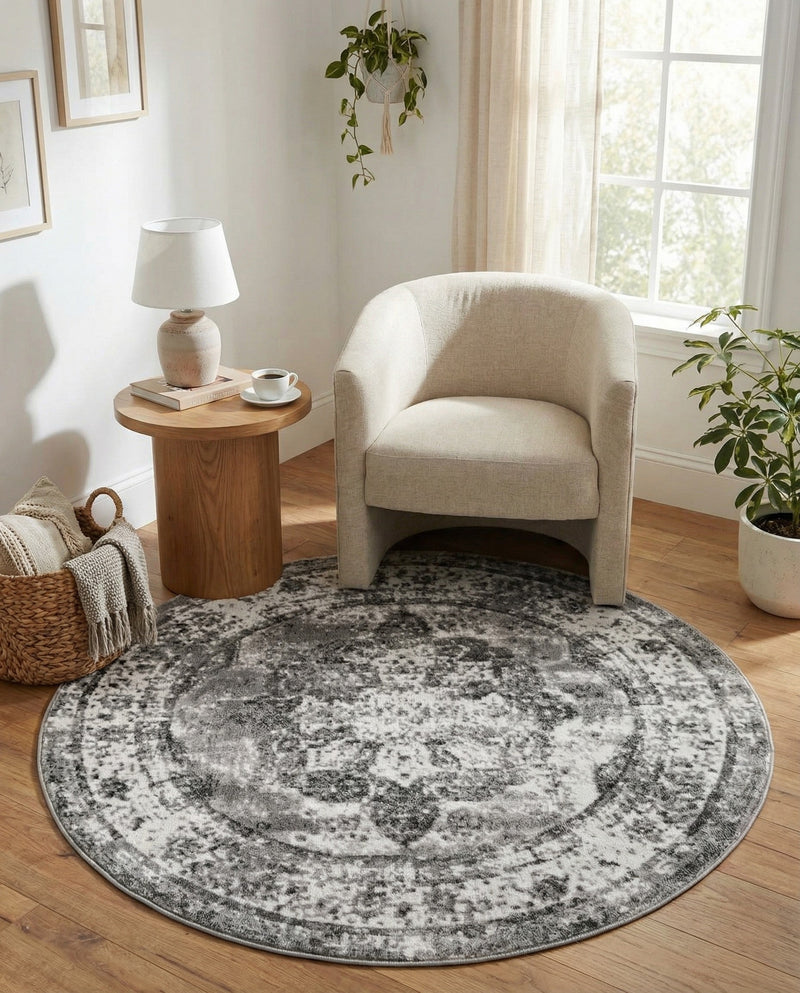 Riviera Elegance Collection Area Rug -  Menton (Gray) Round Gray  lifestyle 73