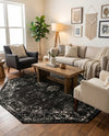 Riviera Elegance Collection Area Rug - Antibes (Black) Octagon Black  lifestyle 80