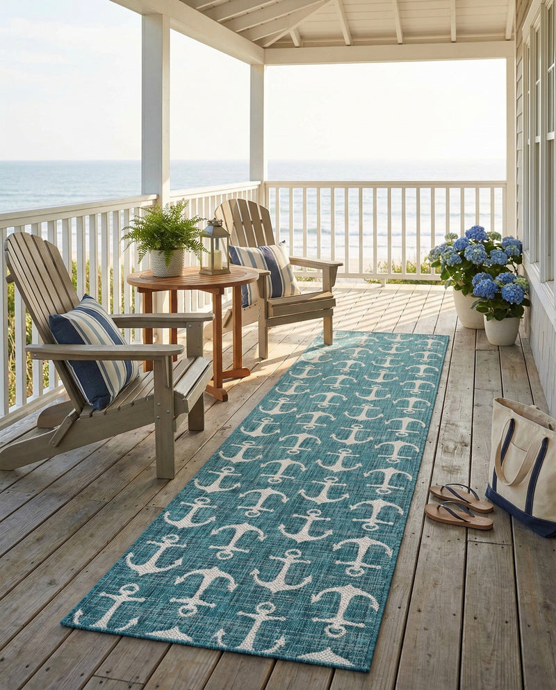 Seaside Haven Rugs Collection Area Rug - Sapphire (Teal) Runner Teal  lifestyle 53