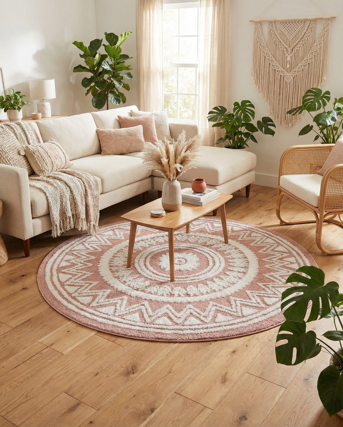 Sahara Chic Collection Area Rug -  Tangier Round Pink  lifestyle 121