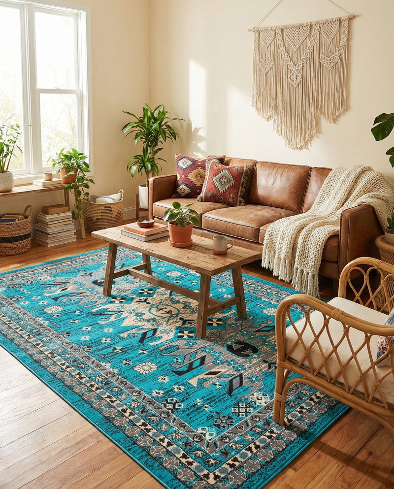 Tabriz Tapestries Collection Area Rug - Azerbaijan (Turquoise) Rectangle Turquoise  lifestyle 14